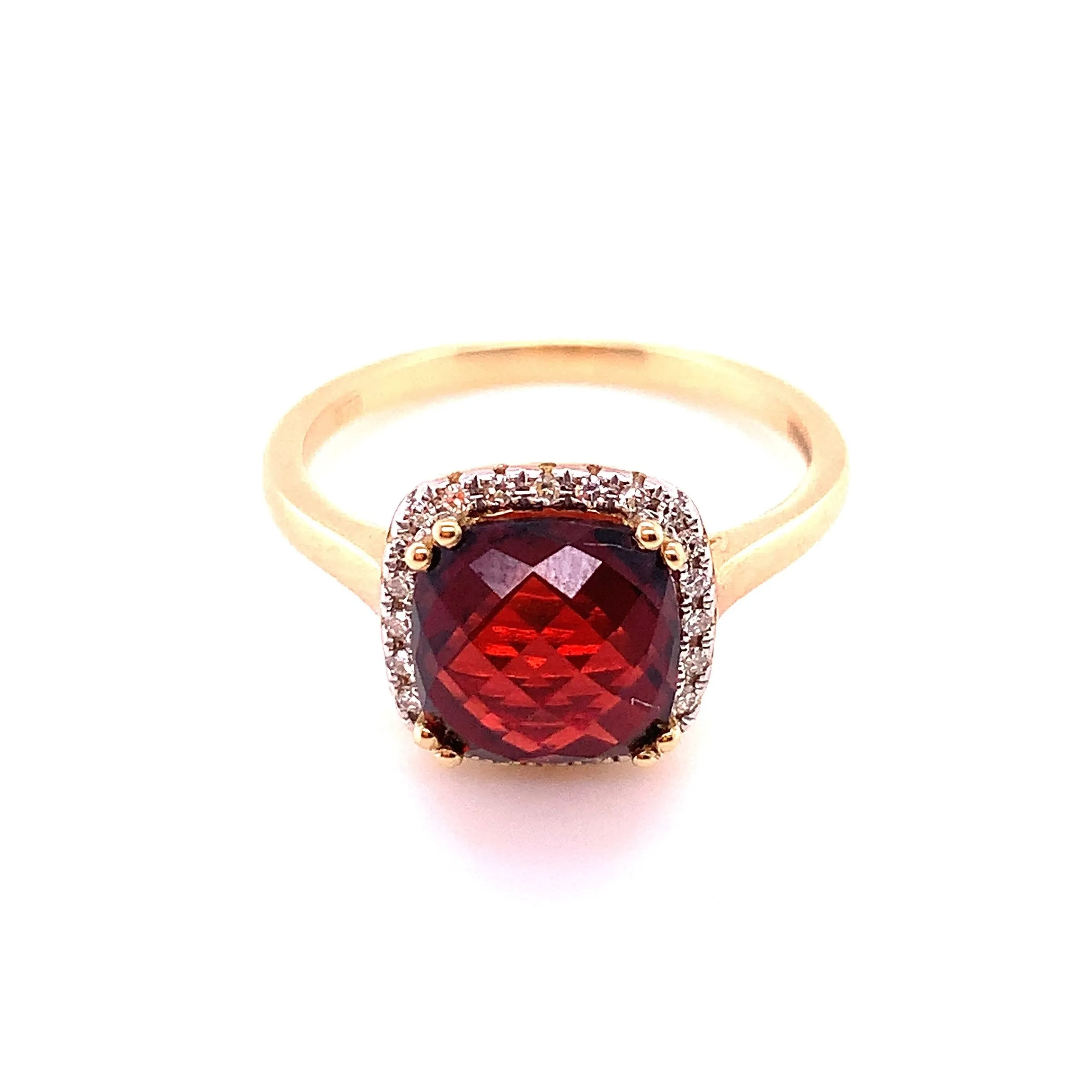 9K Yellow Gold Garnet and Diamond Halo Ring