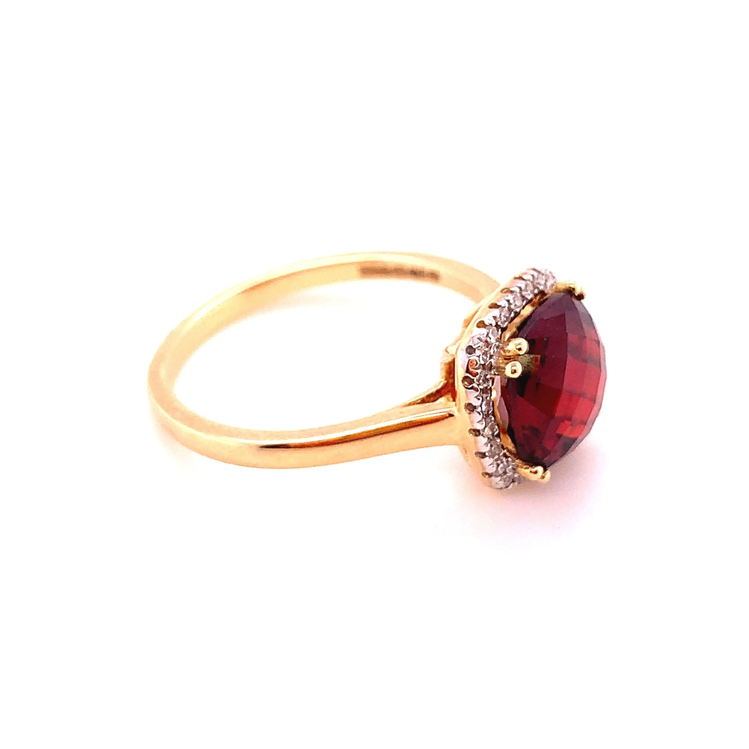 9K Yellow Gold Garnet and Diamond Halo Ring