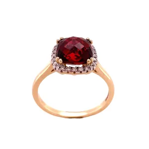 9K Yellow Gold Garnet and Diamond Halo Ring