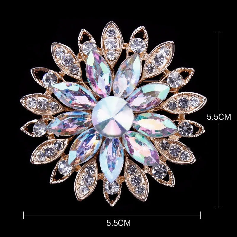 AB Gold Crystal Daisy Flower Brooch BR-096