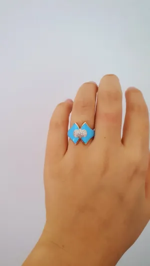 Adjustable Blue Butterfly Ring in Sterling Silver
