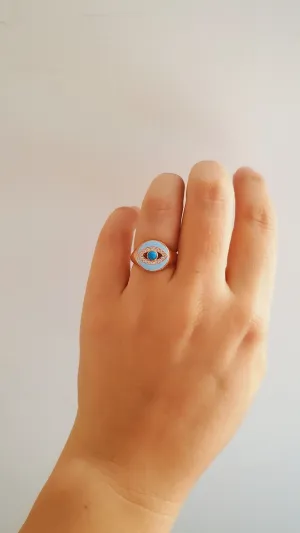 Adjustable Blue Pupil Ring in 925 Sterling Silver