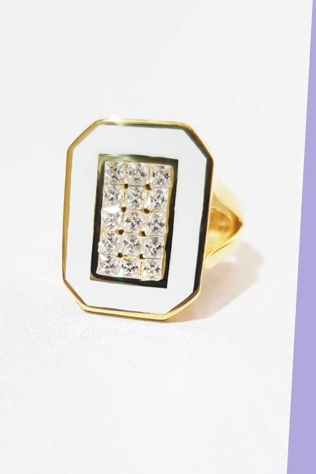 Adjustable White Card Ring in 925 Sterling Silver