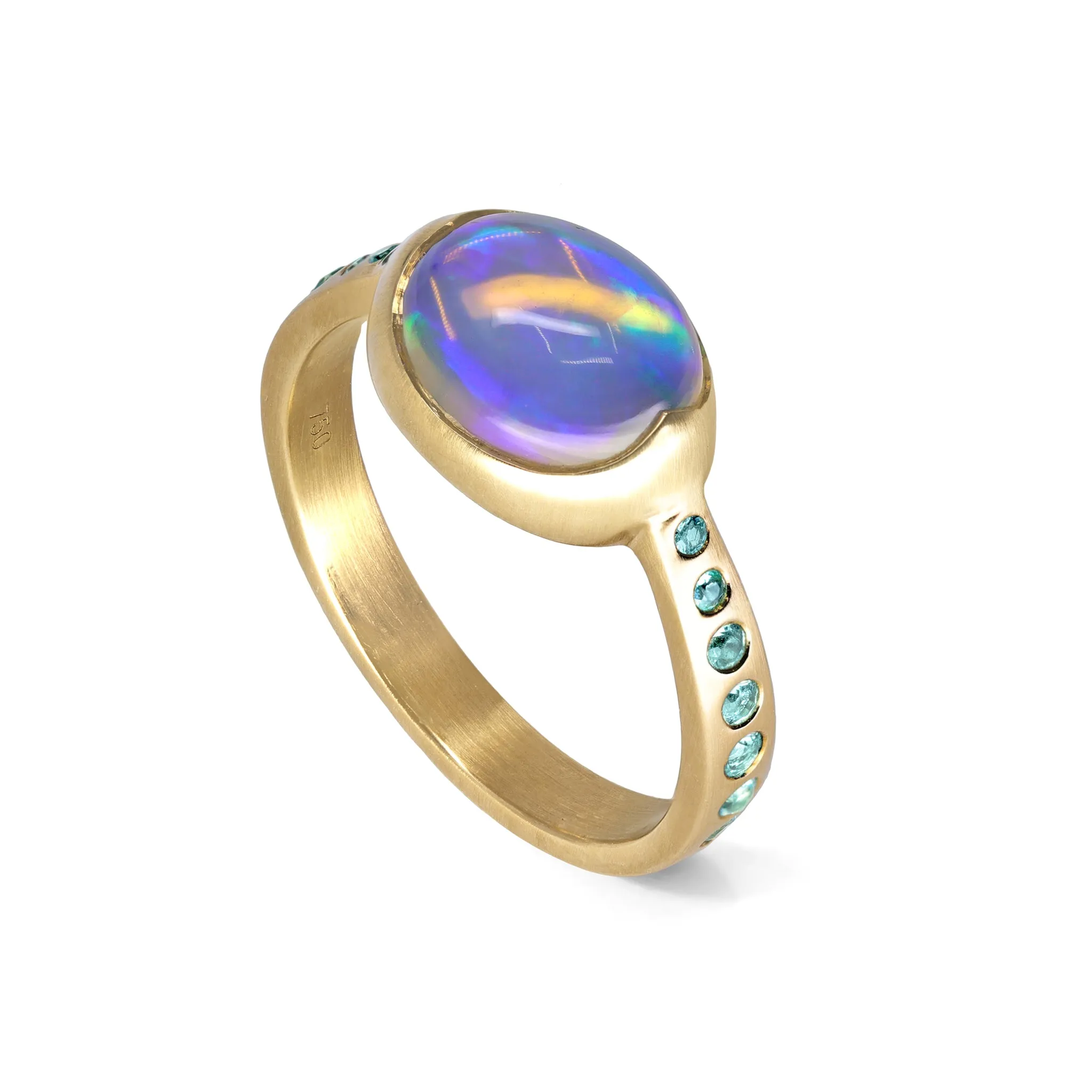 Anahita Rainbow Opal and Paraiba Tourmaline Gold Ring