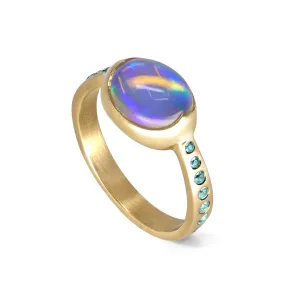 Anahita Rainbow Opal and Paraiba Tourmaline Gold Ring