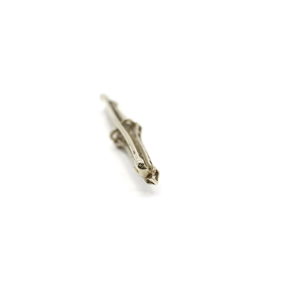 Antique Art Deco Platinum Over 14K White Gold Filigree and Genuine Button Pearl Bar Pin