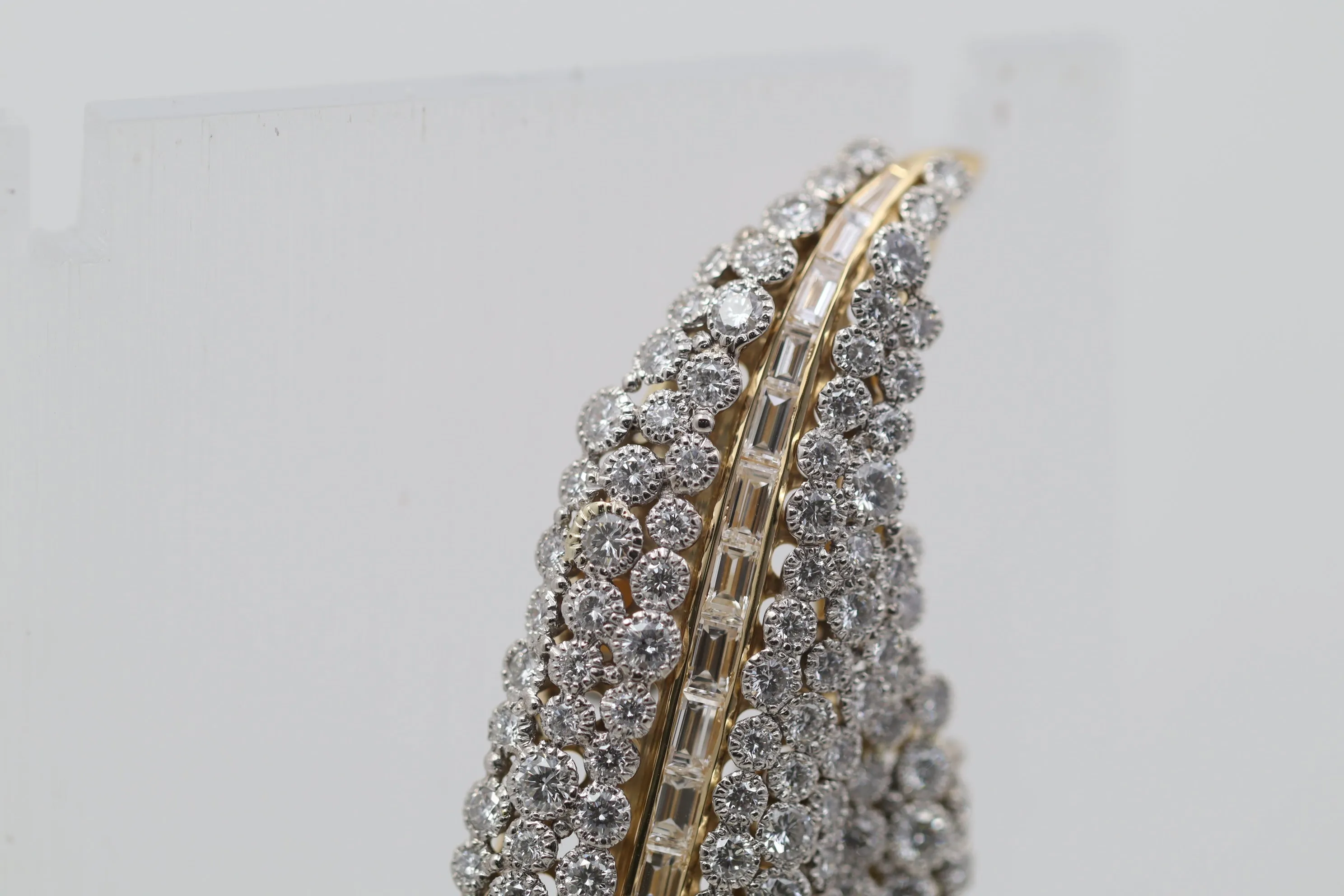 Antique-Style Diamond Double-Leaf Gold & Platinum Brooch