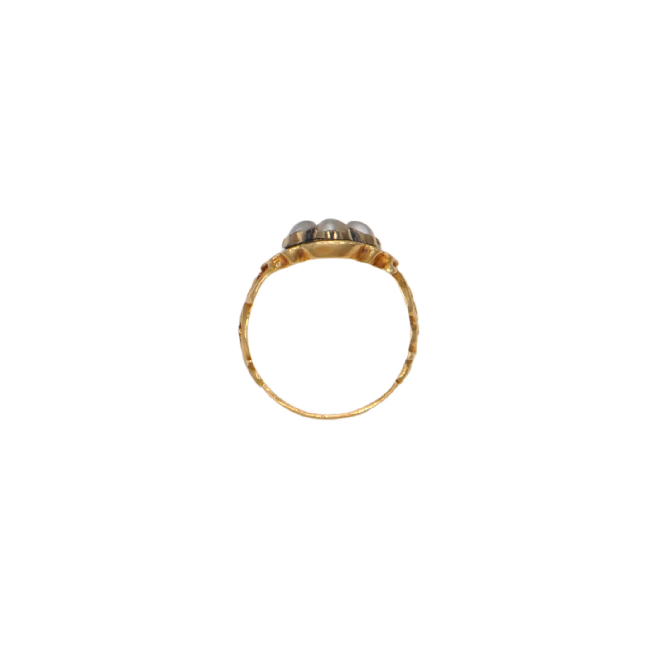 Antique Victorian Seed Pearl and Enamel 18k Gold Mourning Ring