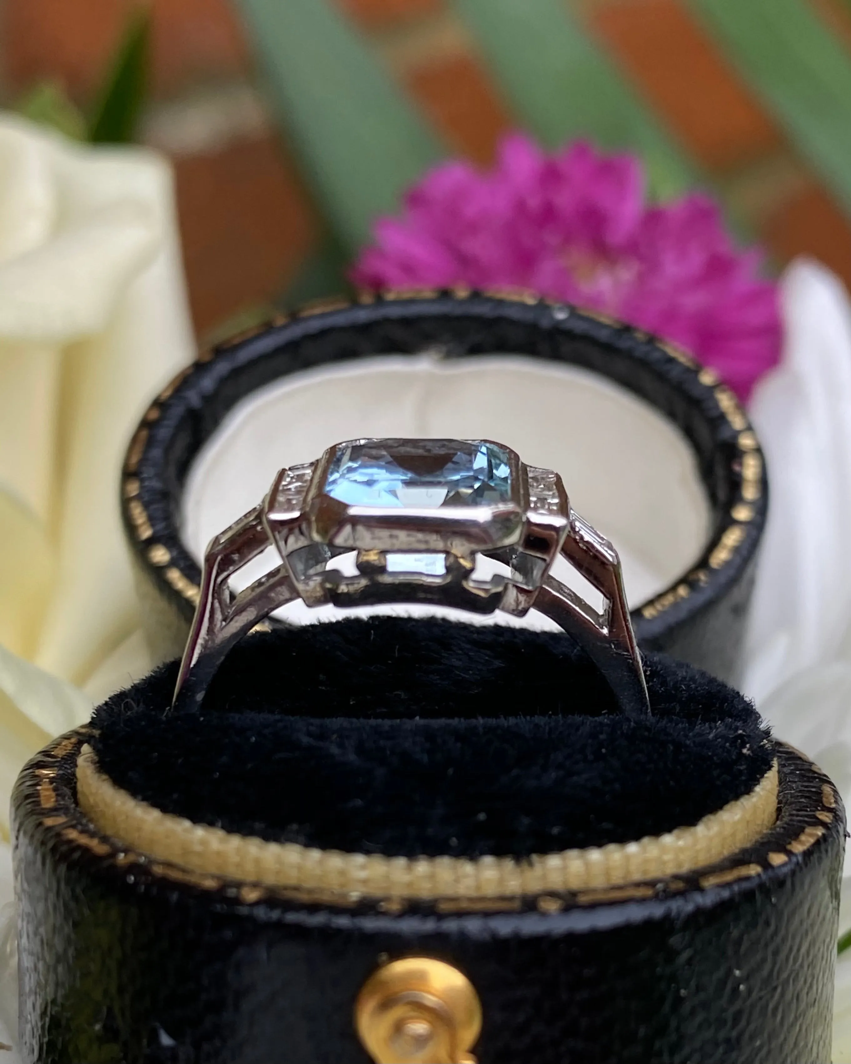 Art Deco Aquamarine and Diamond Platinum Ring 0.30ct   2.20ct