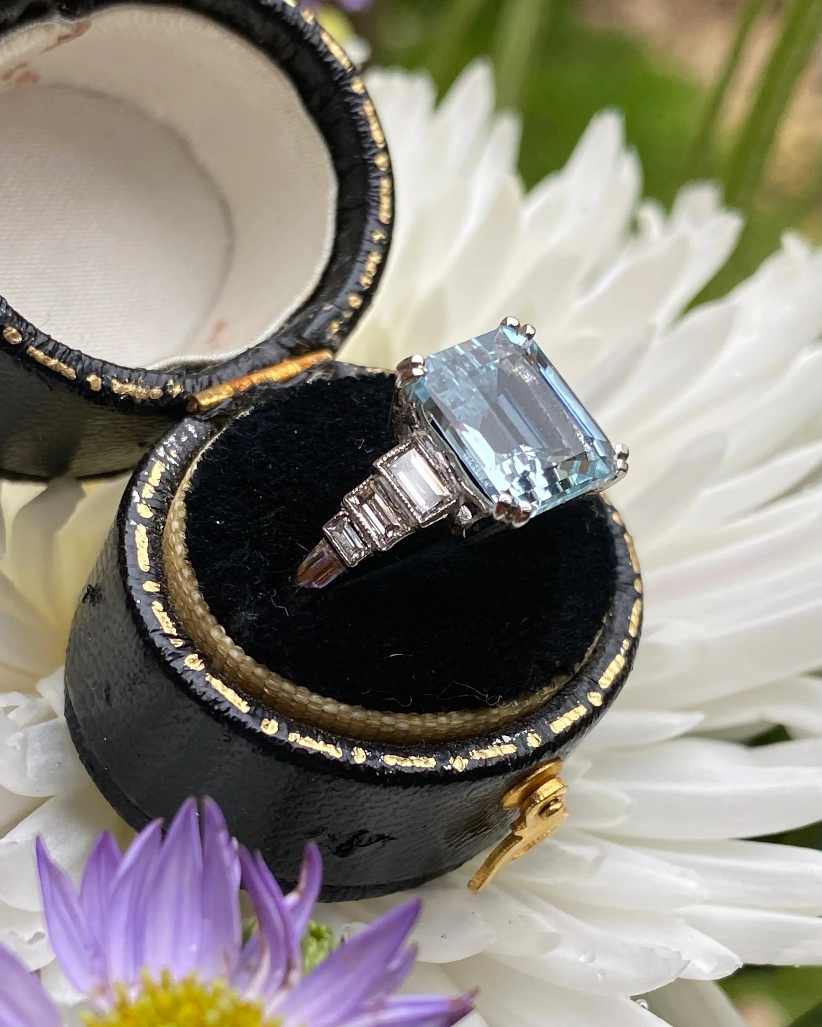 Art Deco Aquamarine and Diamond Platinum Ring 0.45ct   3.0ct