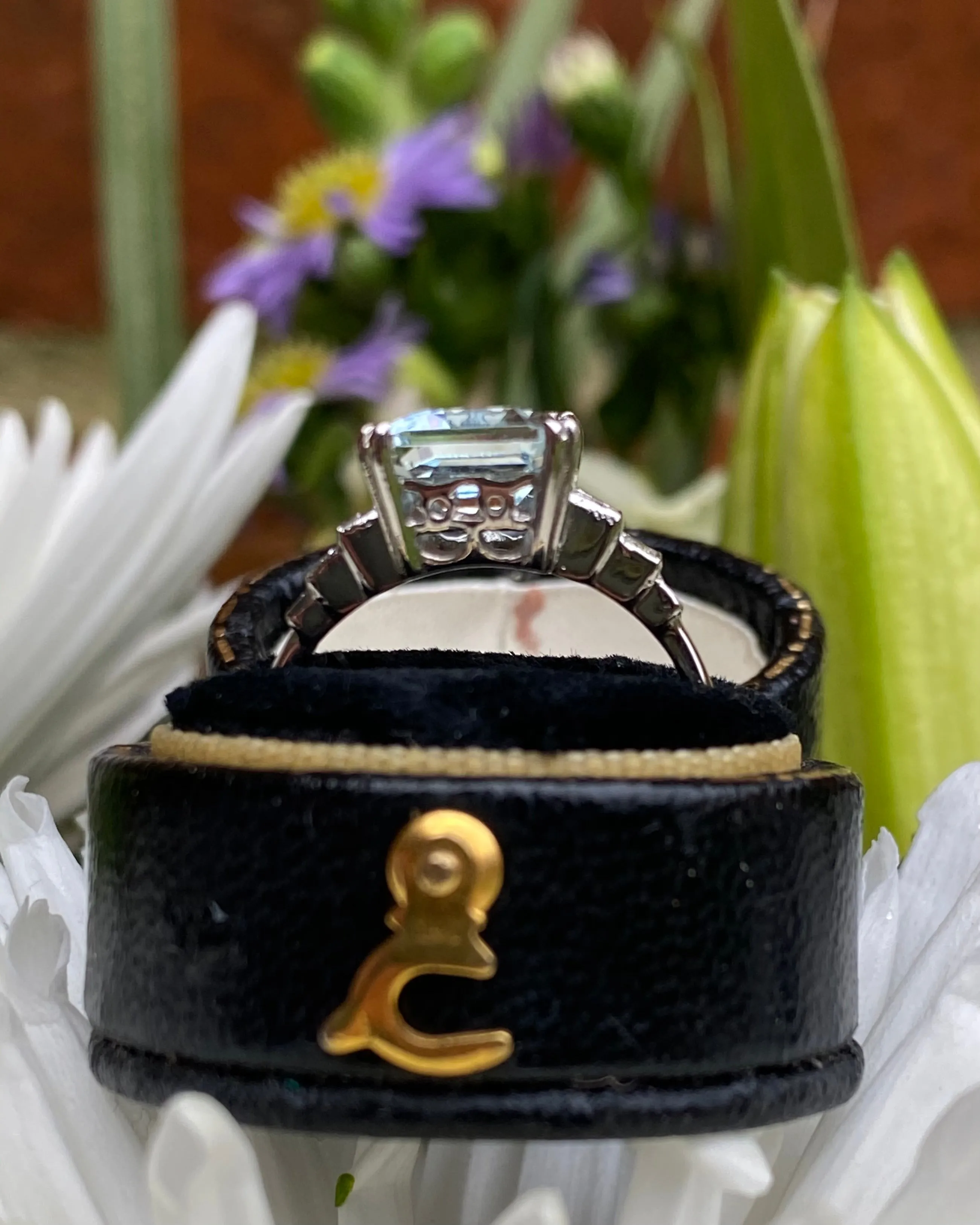 Art Deco Aquamarine and Diamond Platinum Ring 0.45ct   3.0ct