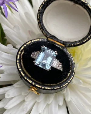 Art Deco Aquamarine and Diamond Platinum Ring 0.45ct   3.0ct