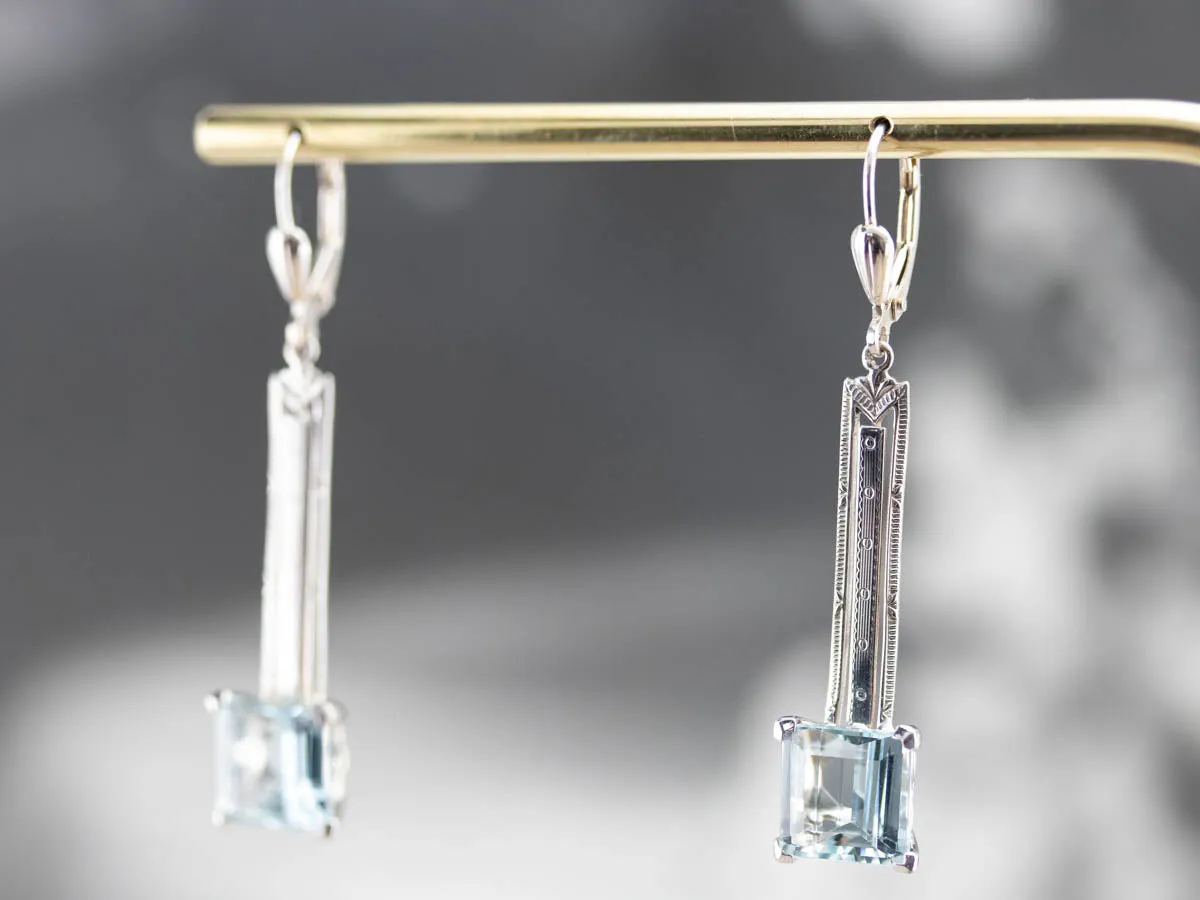 Art Deco Aquamarine Drop Earrings