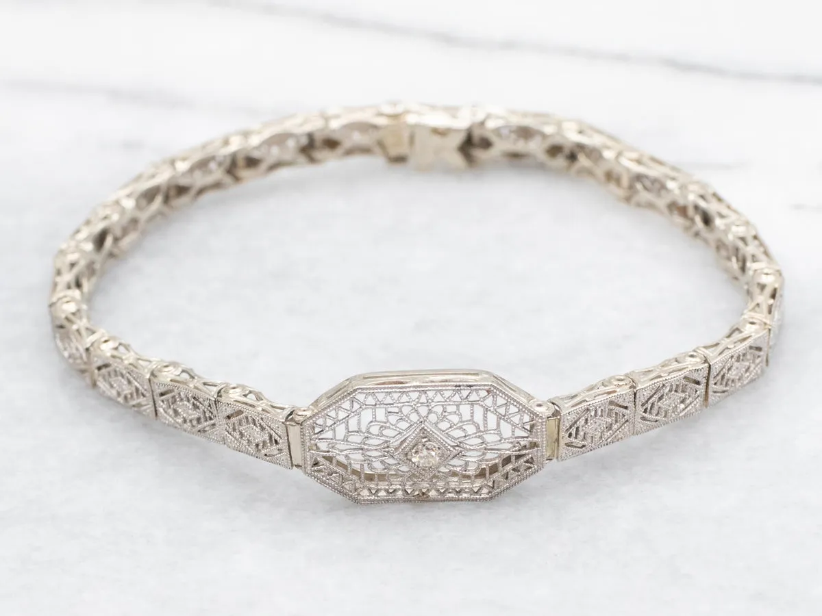 Art Deco Diamond Filigree Link Bracelet