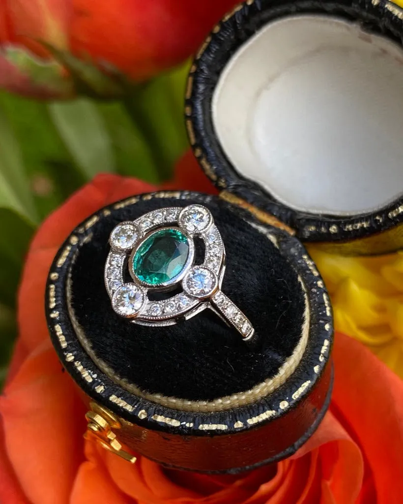 Art Deco Emerald and Diamond Platinum Ring 0.55ct   0.80ct