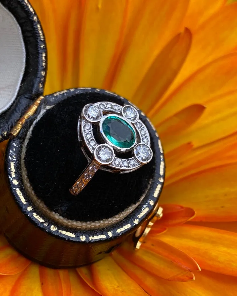 Art Deco Emerald and Diamond Platinum Ring 0.55ct   0.80ct