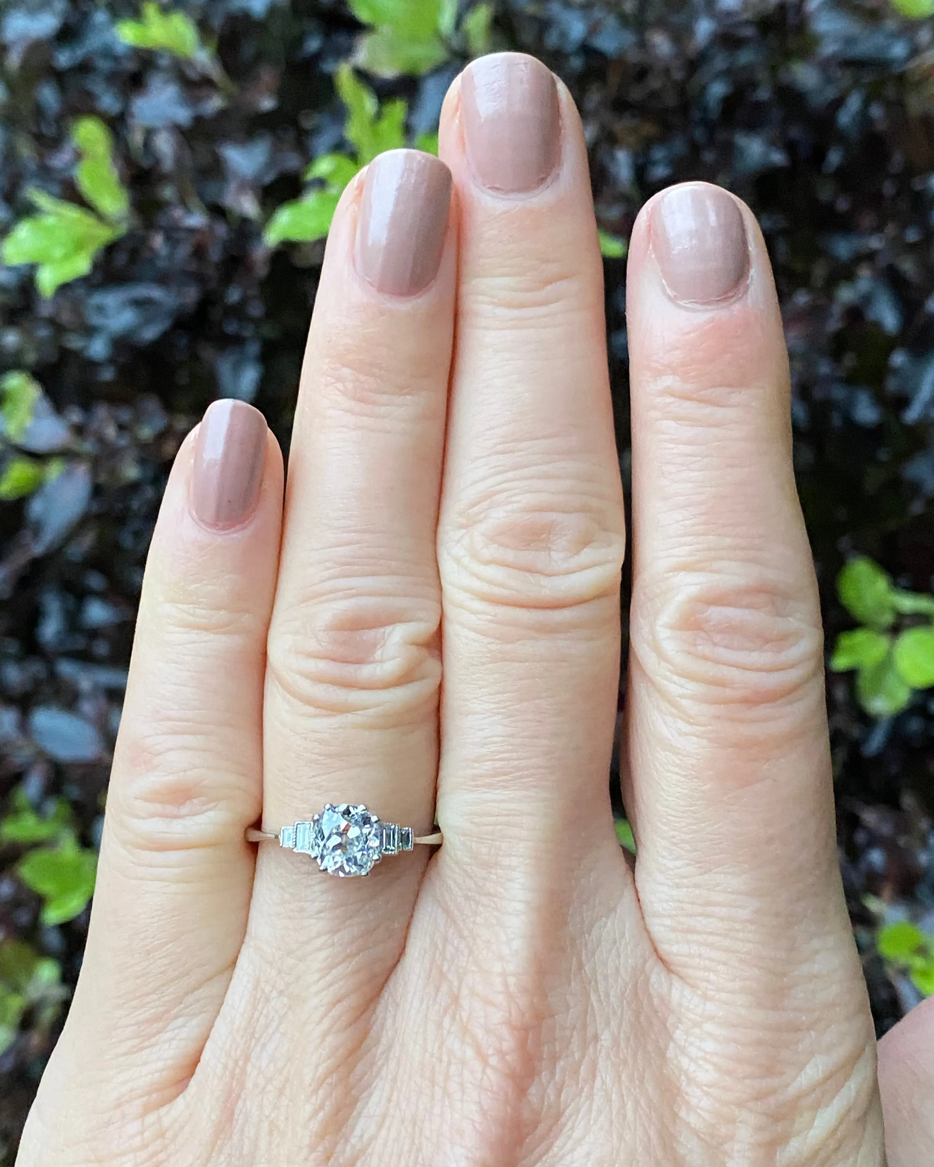 Art Deco Old Cut Diamond Solitaire Engagement Platinum Ring 1.18ct   0.15ct