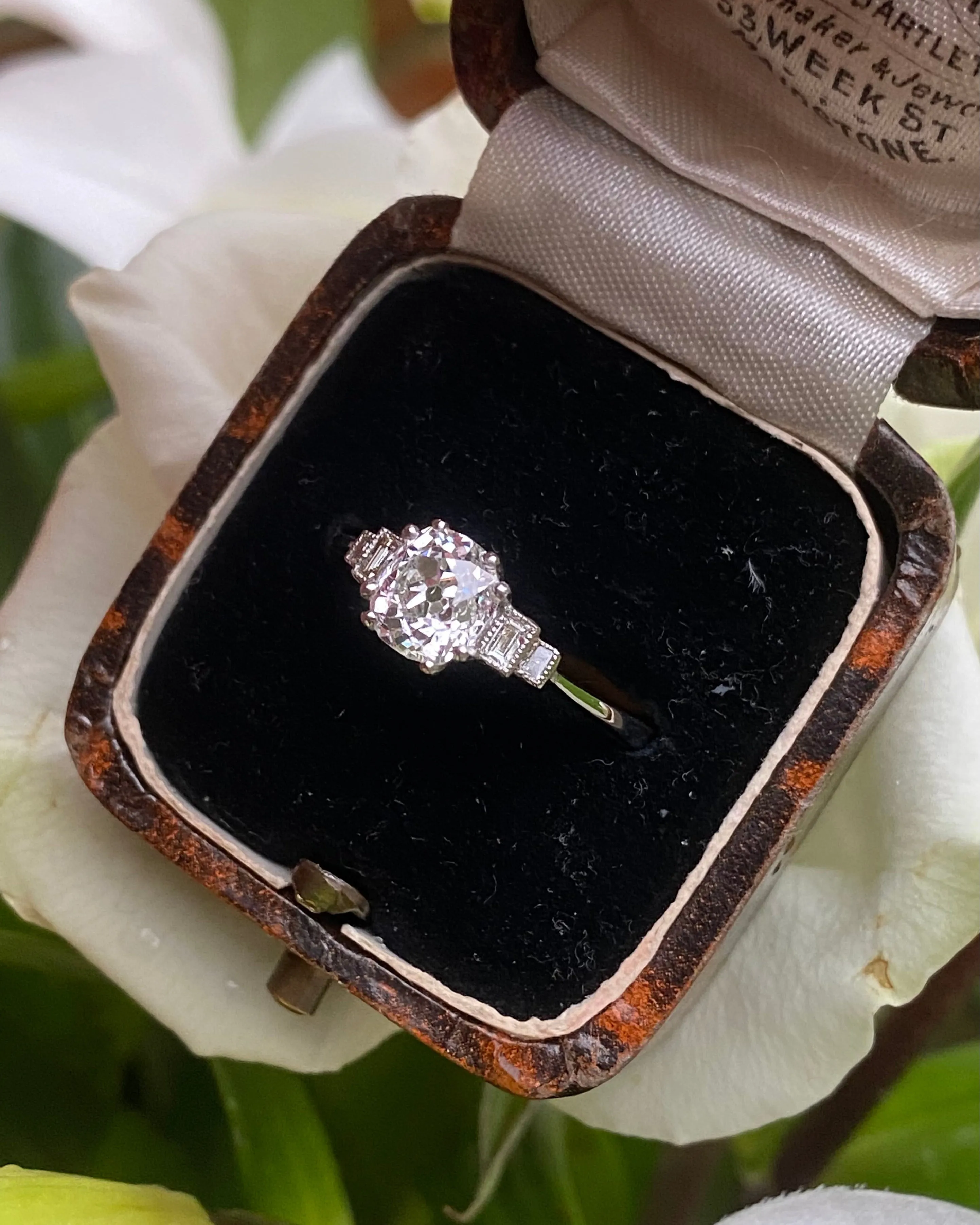 Art Deco Old Cut Diamond Solitaire Engagement Platinum Ring 1.18ct   0.15ct