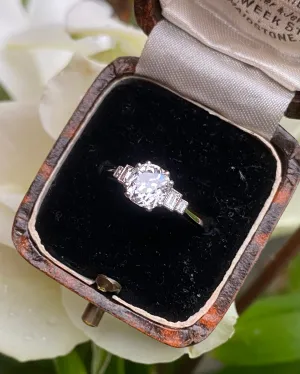 Art Deco Old Cut Diamond Solitaire Engagement Platinum Ring 1.18ct   0.15ct