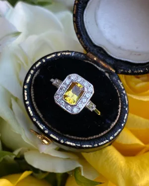 Art Deco Yellow Sapphire & Diamond Cluster Ring Platinum 0.25ct   0.75ct