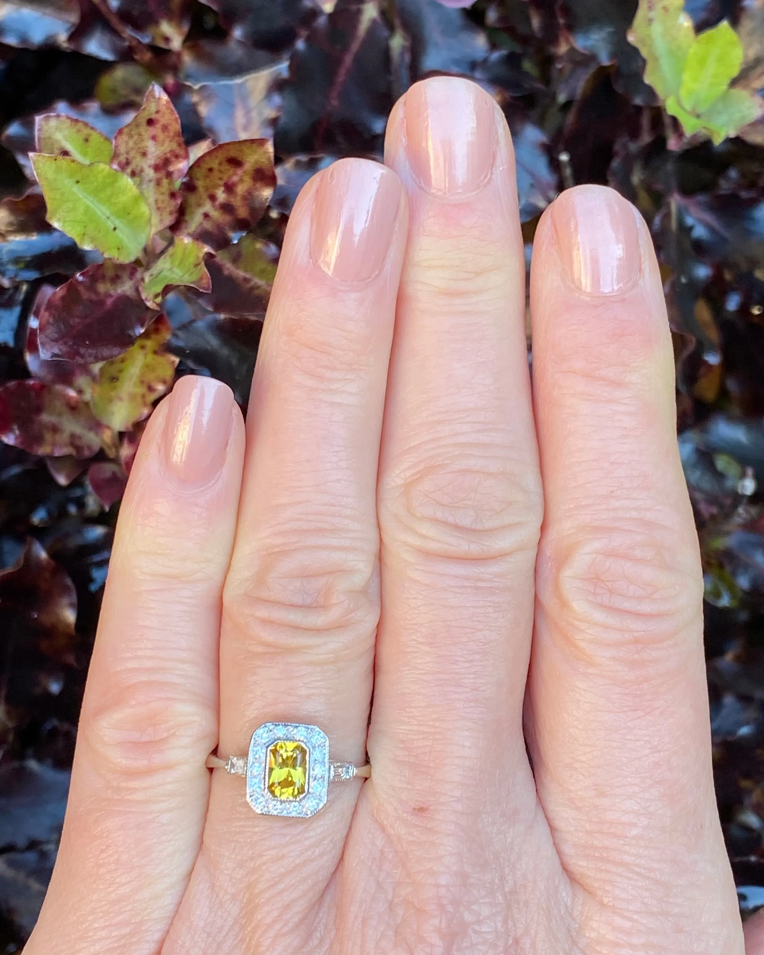 Art Deco Yellow Sapphire & Diamond Cluster Ring Platinum 0.25ct   0.75ct