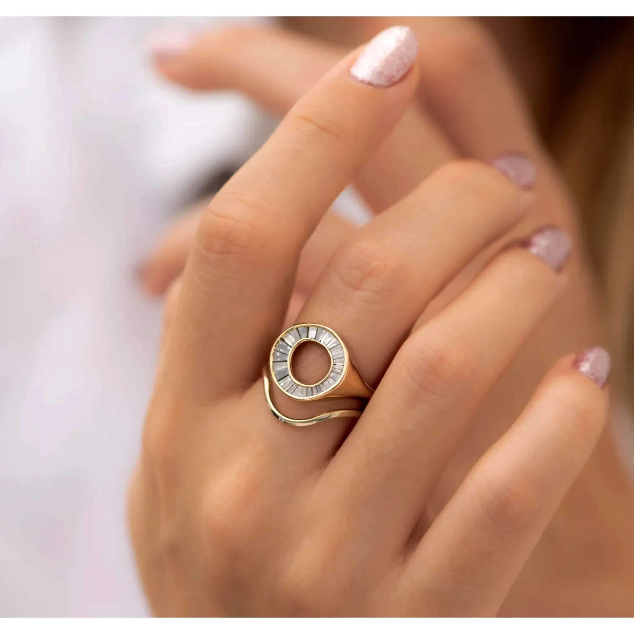 Artemer One of a Kind Baguette Diamond Gold Sphere Ring
