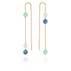 Asymmetric Trio Pastille Earrings Blue and Green Chalcedony, Blue Topaz - 18k Gold
