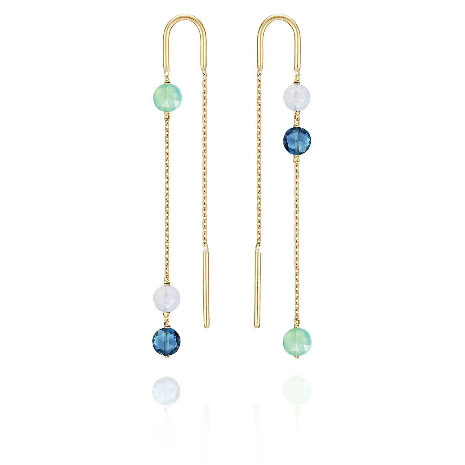 Asymmetric Trio Pastille Earrings Blue and Green Chalcedony, Blue Topaz - 18k Gold