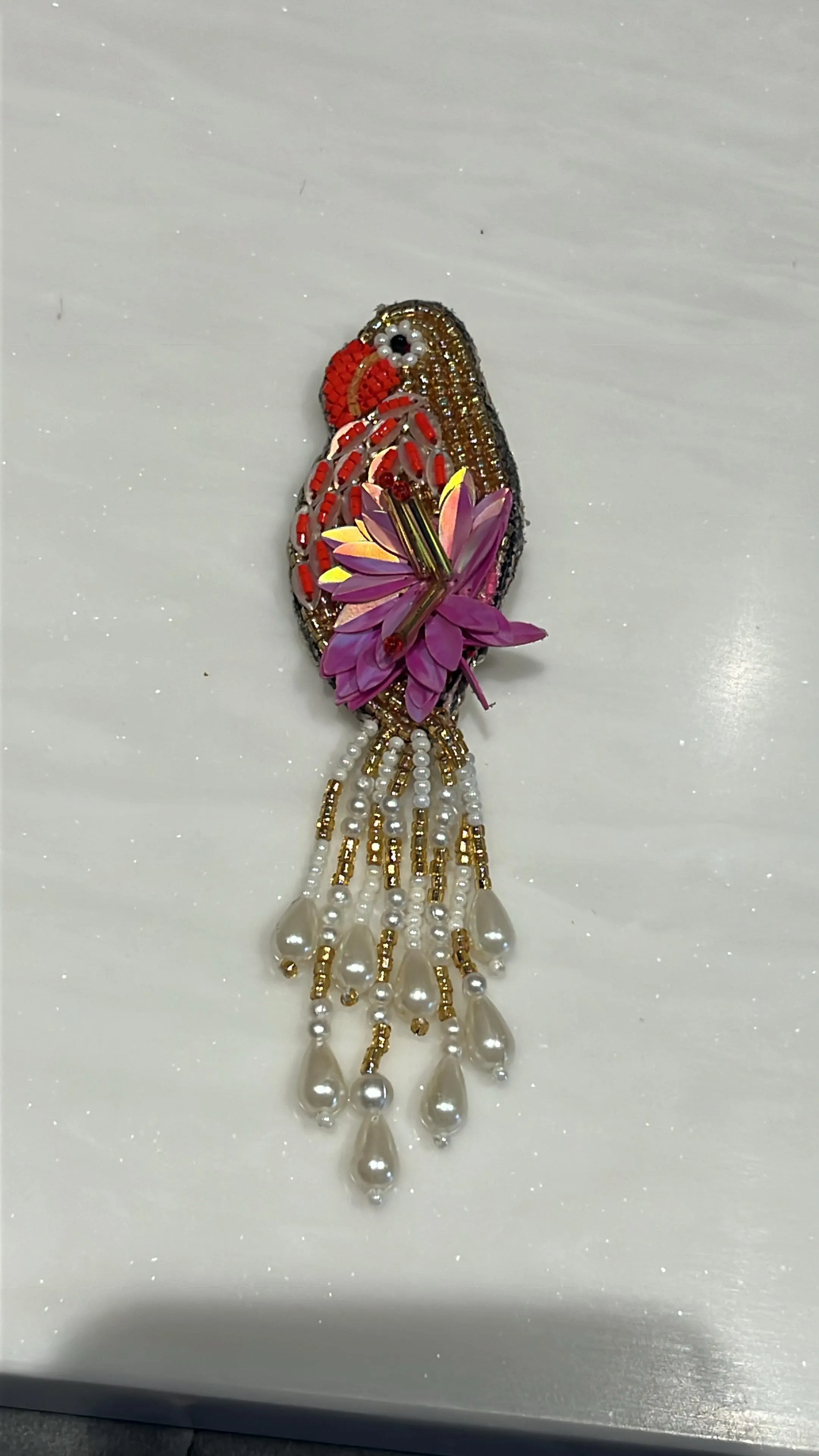 Avian Pearl Drop Brooch
