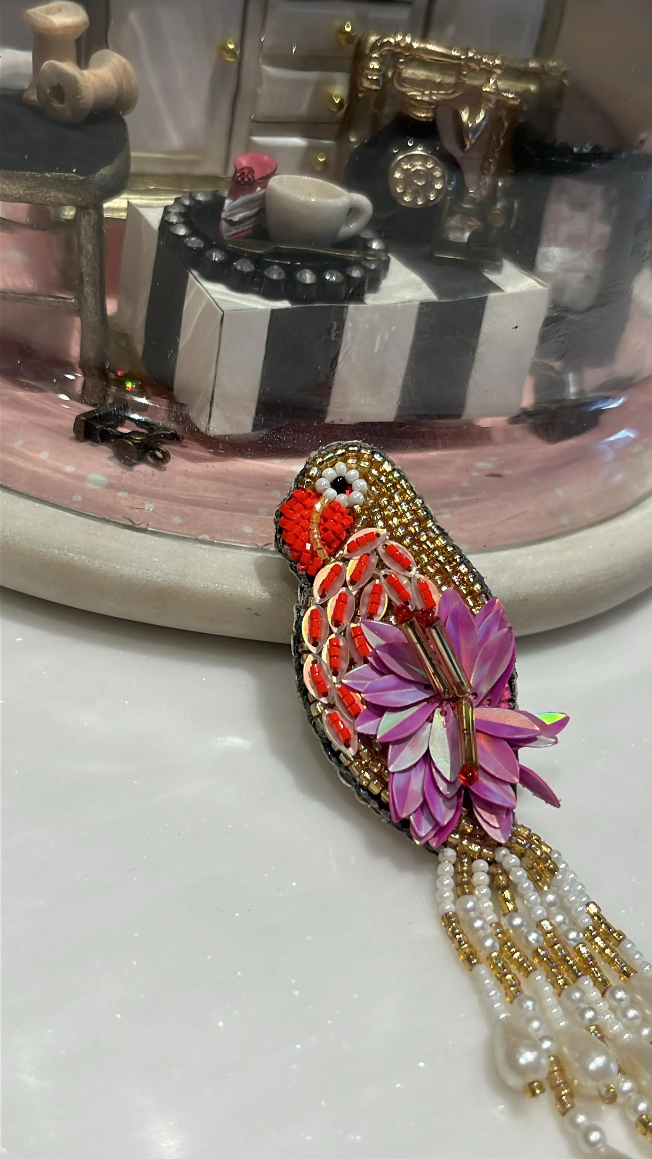 Avian Pearl Drop Brooch