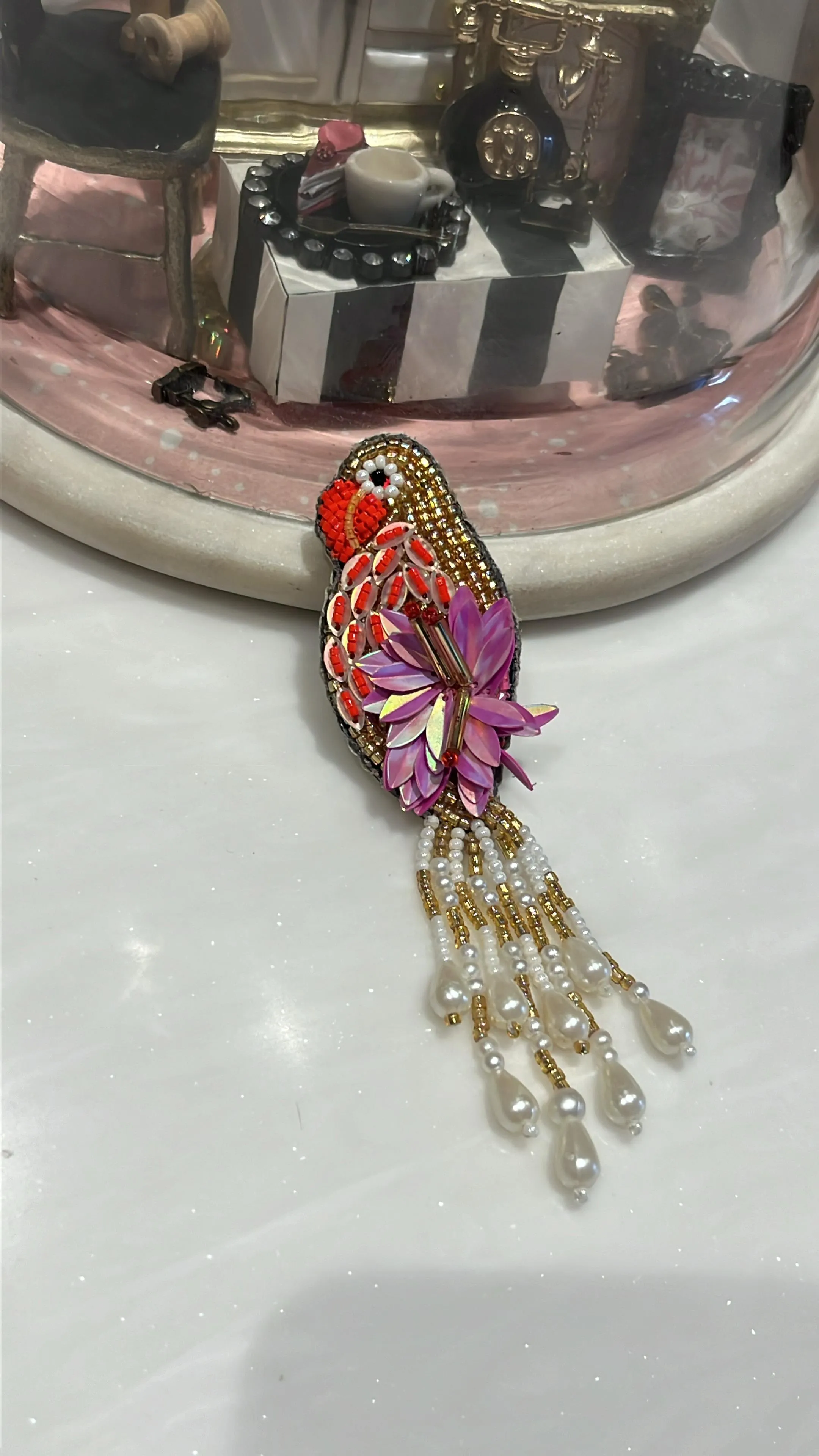 Avian Pearl Drop Brooch