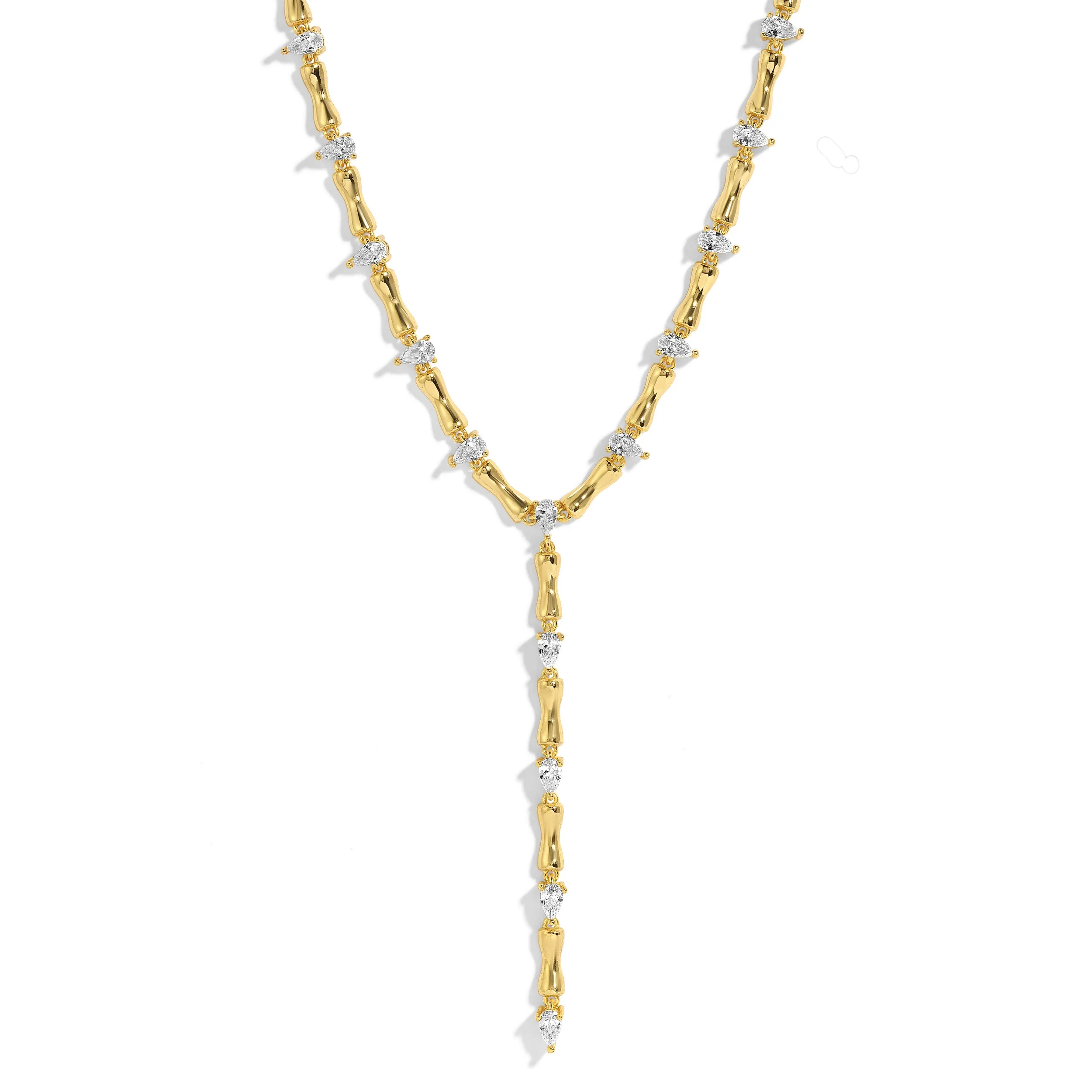 Bamboo CZ Pear Lariat - Gold