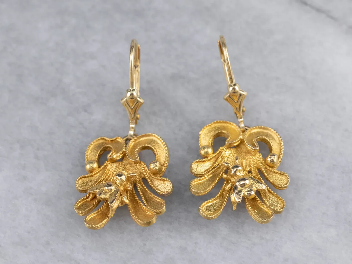 Bee and Flower 18K Gold Drop Earrings