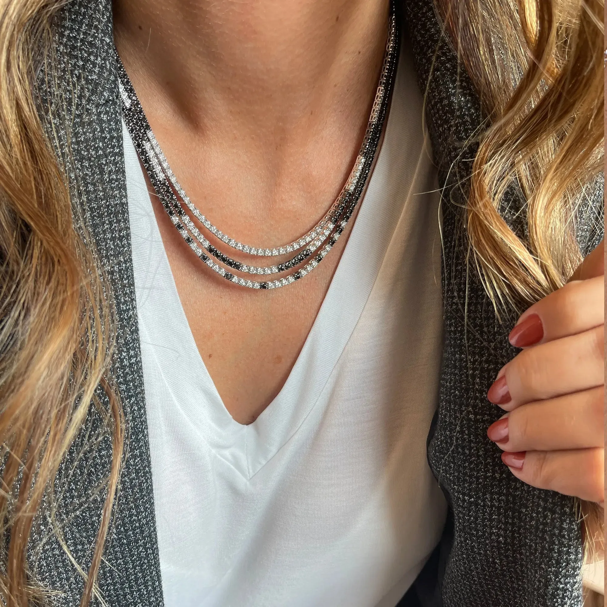 Black & White Diamond Layered Tennis Necklace
