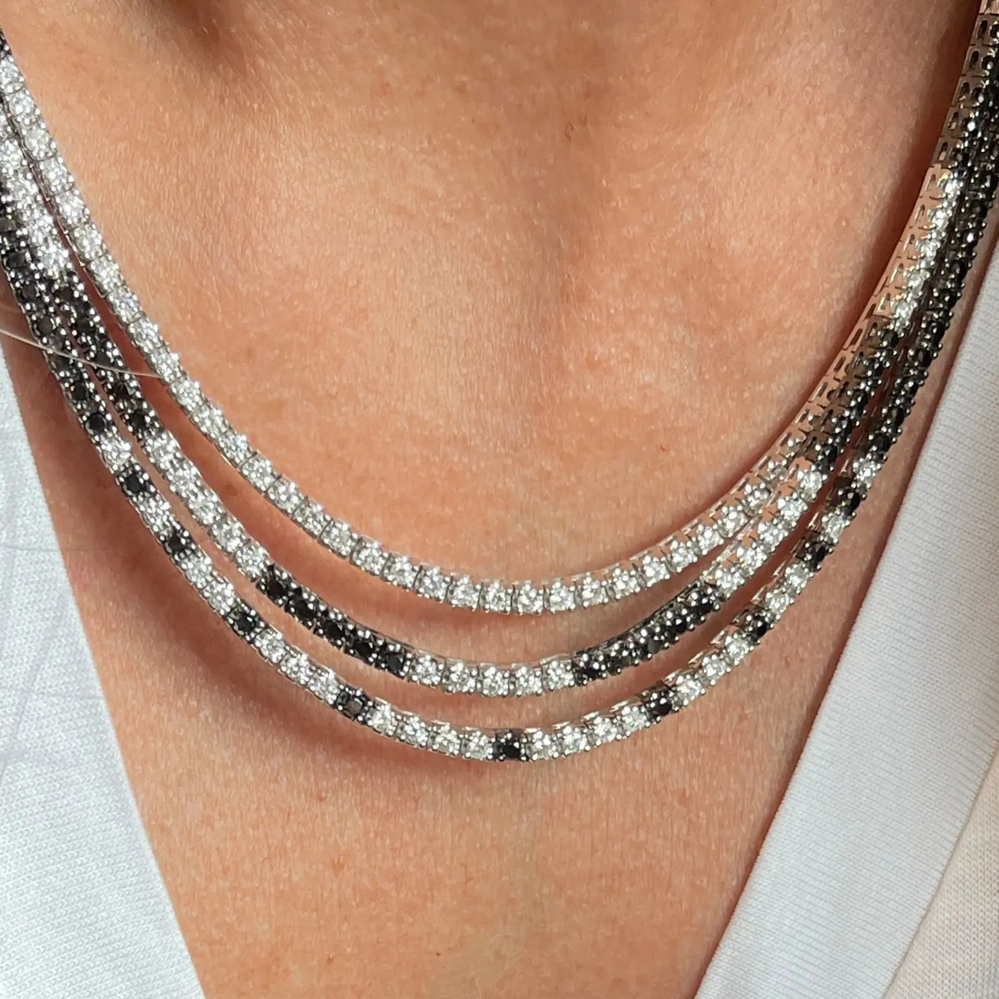 Black & White Diamond Layered Tennis Necklace