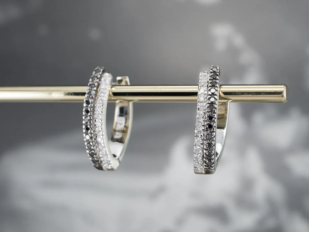 Black and White Diamond Hoop Earrings