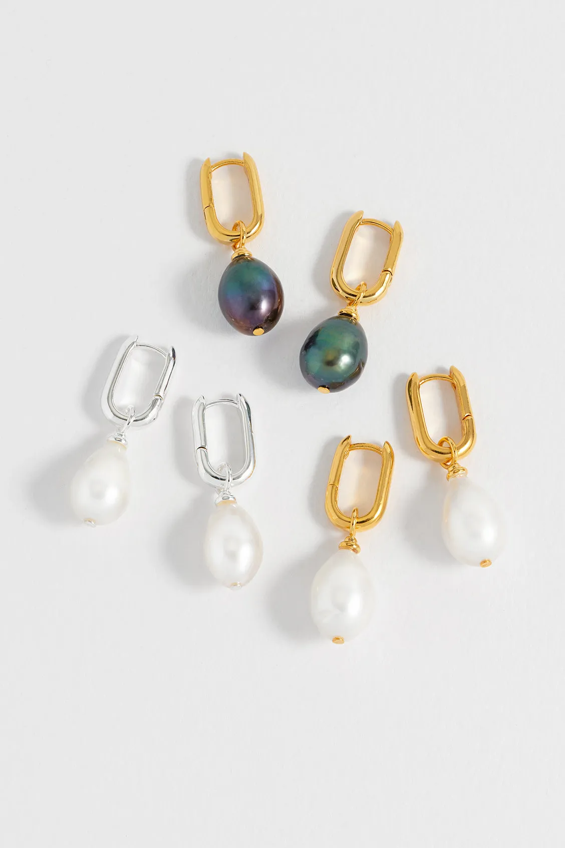 Blue Pearl Drop Link Earrings