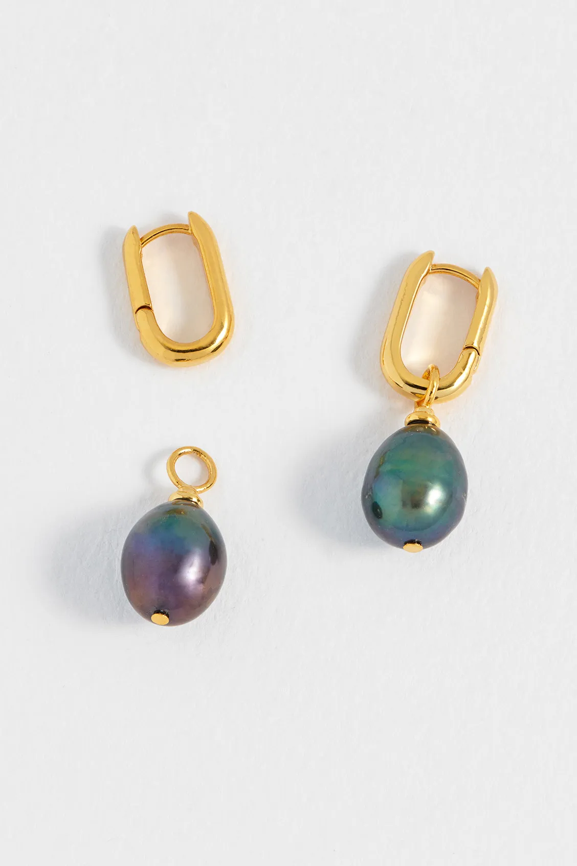 Blue Pearl Drop Link Earrings