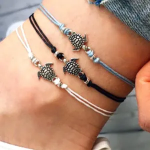 Boho  Anklet  for Women Fashion Black White Wax String Lacing Foot Jewelry Beads Bracelet Fashion Beach Jewelry ns37