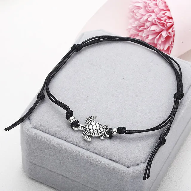 Boho  Anklet  for Women Fashion Black White Wax String Lacing Foot Jewelry Beads Bracelet Fashion Beach Jewelry ns37