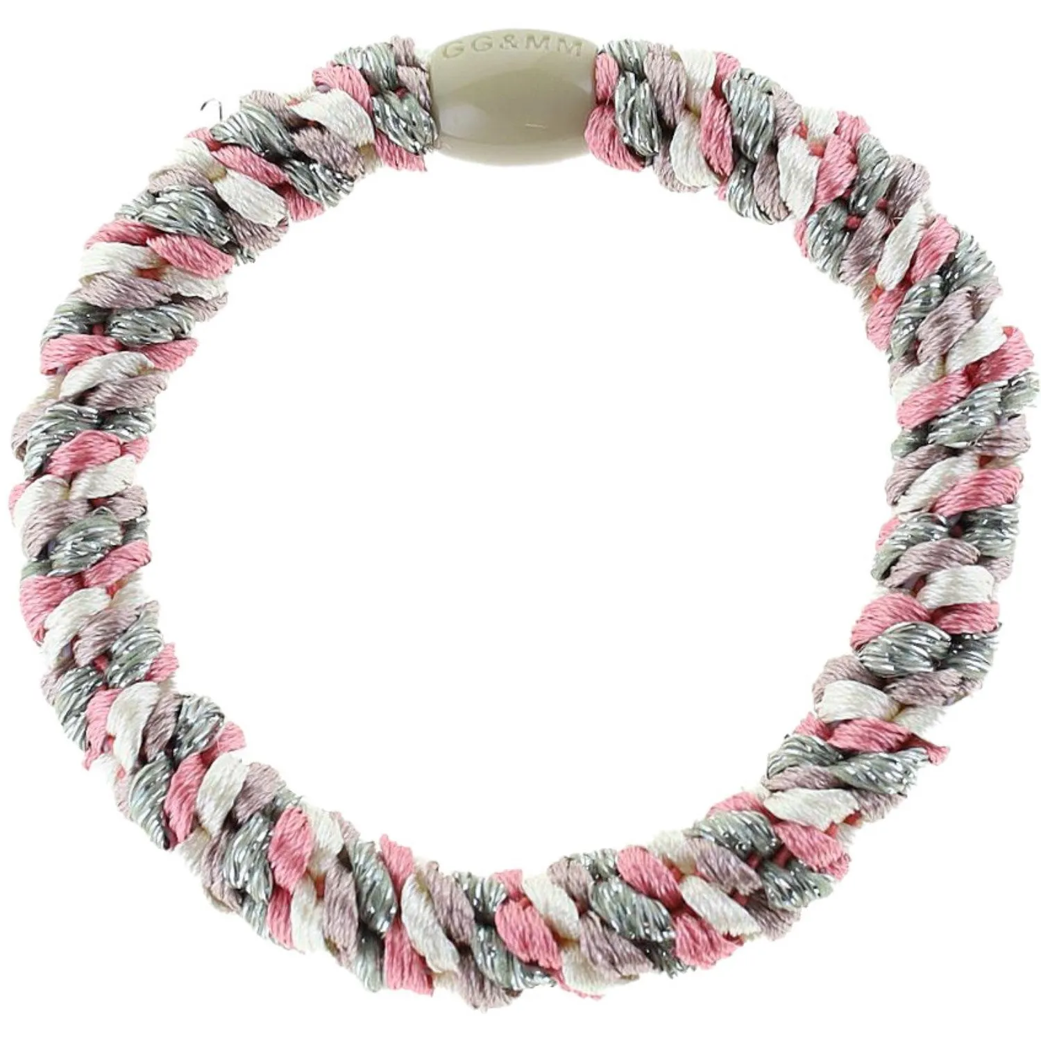 Bow's by St?r Braided Hair Elastic - Multi Grey/White/Rose Glitter 6-pack