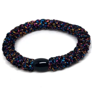 Bow's by Str Braided Hairties Glitter Black Rainbow