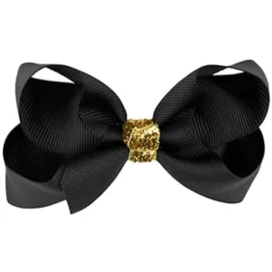 Bow's by St?r Classic Bow - Black/Gold Glitter - 8 cm