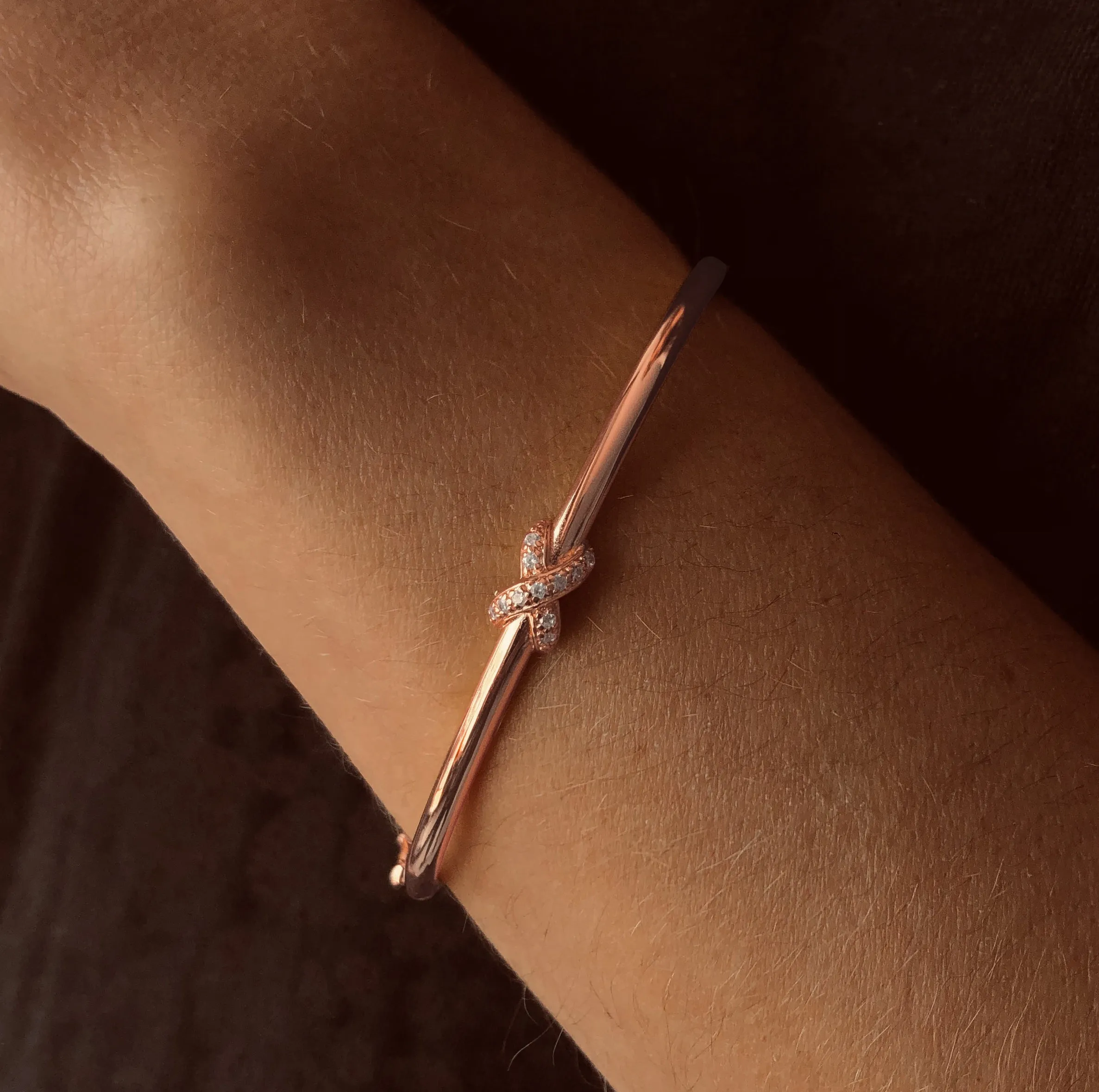 Bracelet in 925 silver gilded with 18k rose gold assembled with zirconium oxide