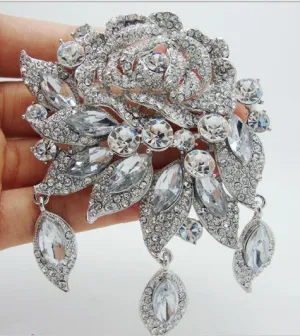 Brooch Large Flower Pendant Pin Rhinestone Crystal BR-023