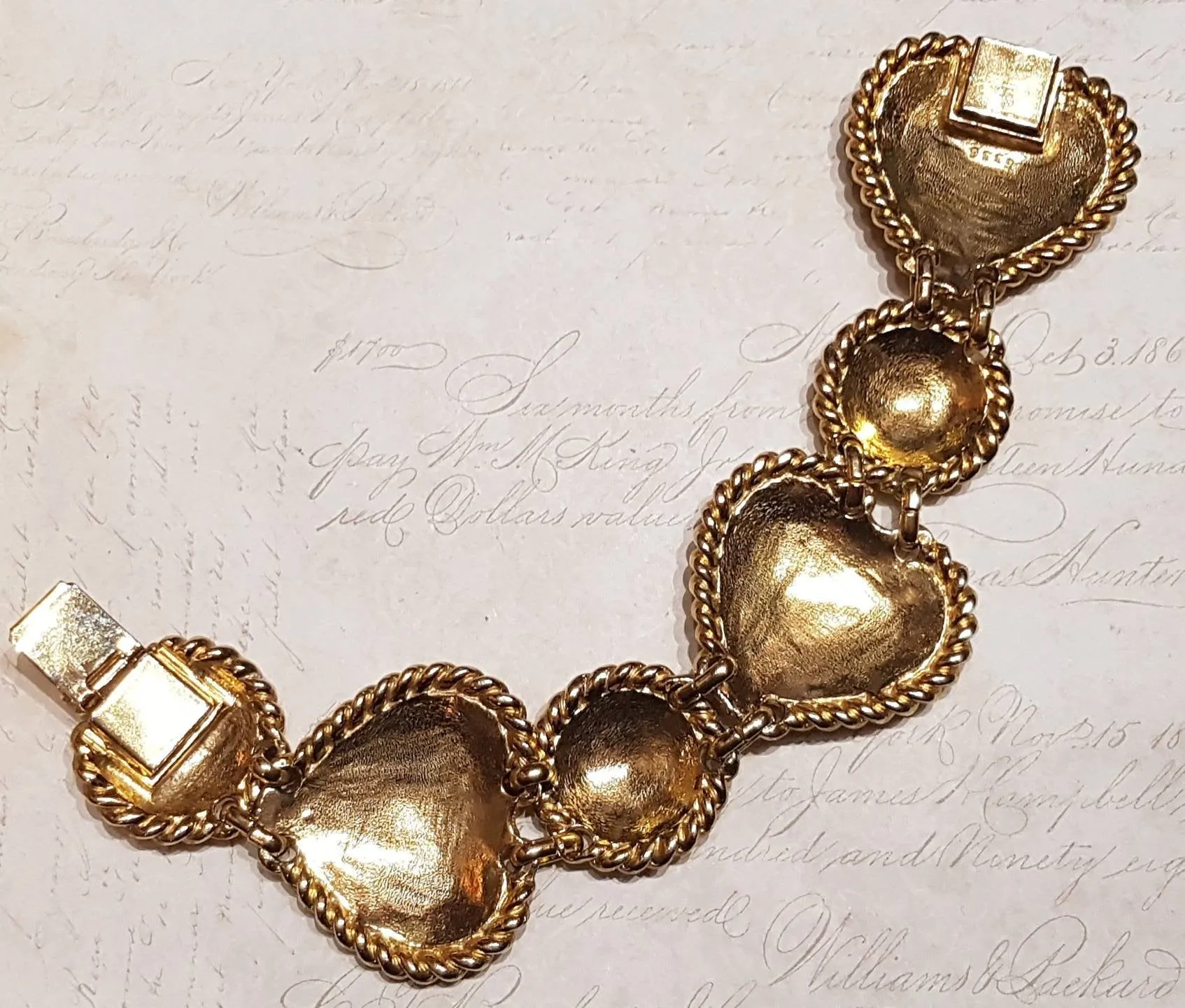 Butler and Wilson Heart Bracelet Gold Enamel Tartan Punk Vintage Signed