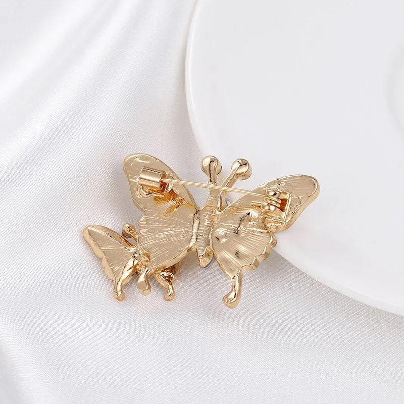 Butterflies  Gold Brooch Rhinestone Crystal BR-021