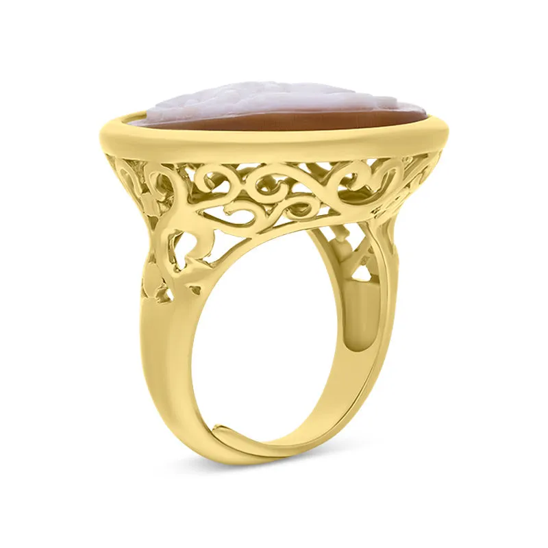 Cameo Italy Yellow Gold Plated Sterling Silver Lady Portrait Ring D