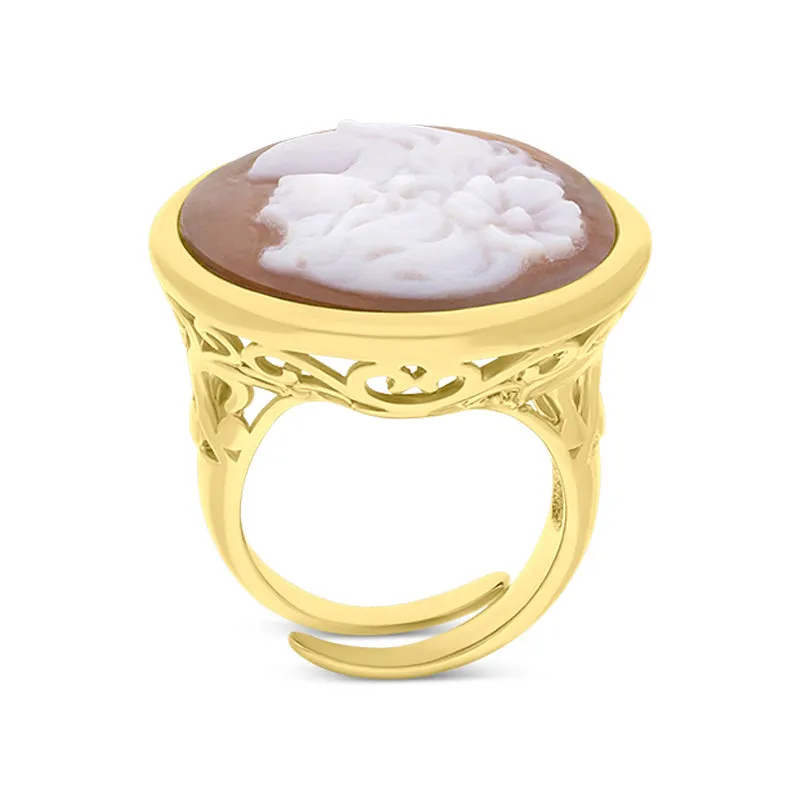 Cameo Italy Yellow Gold Plated Sterling Silver Lady Portrait Ring D