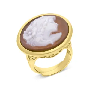 Cameo Italy Yellow Gold Plated Sterling Silver Lady Portrait Ring D